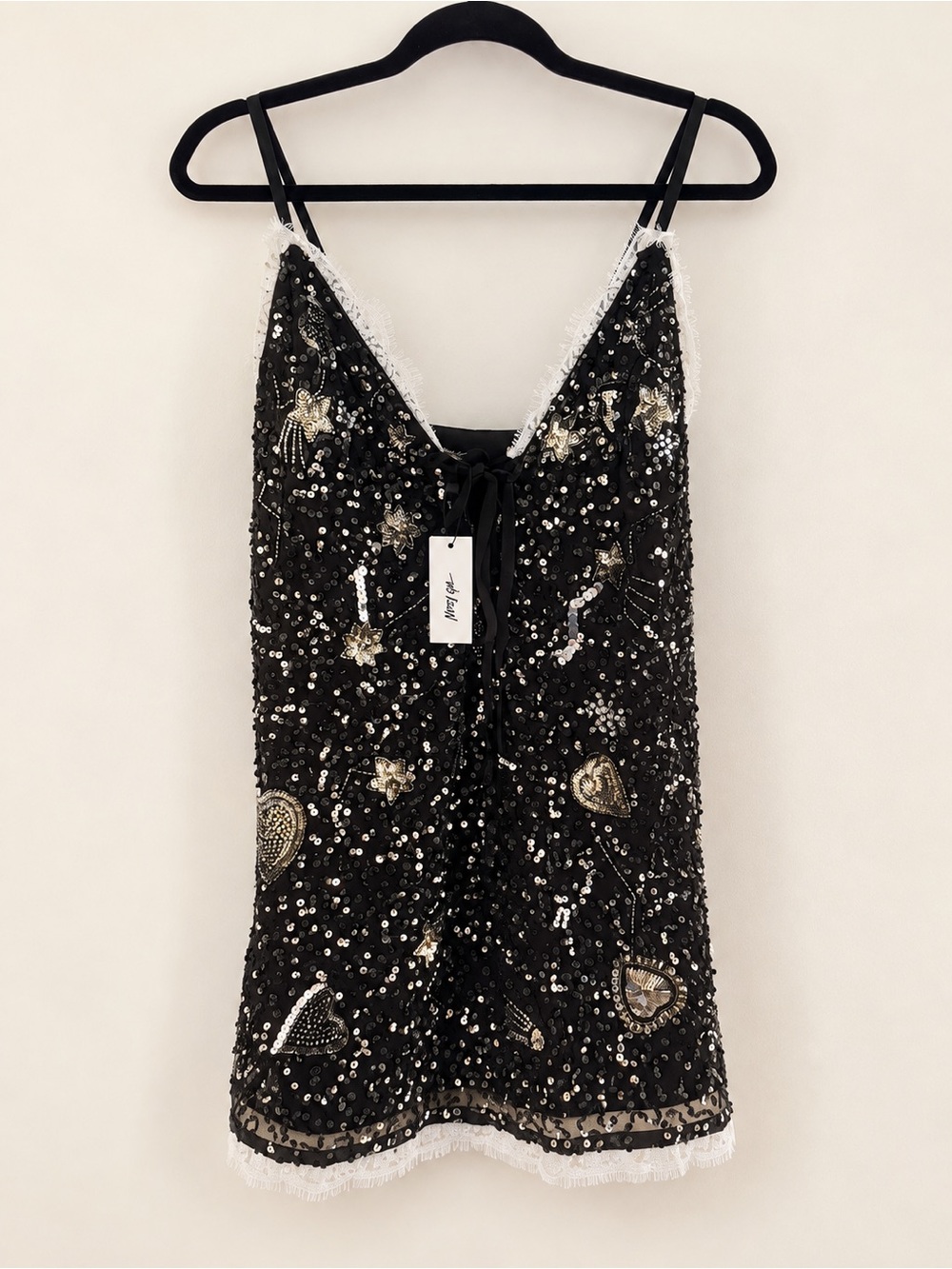 Nasty Gal NWT Black Sequin Celestial Embellished Mini Dress Size 6